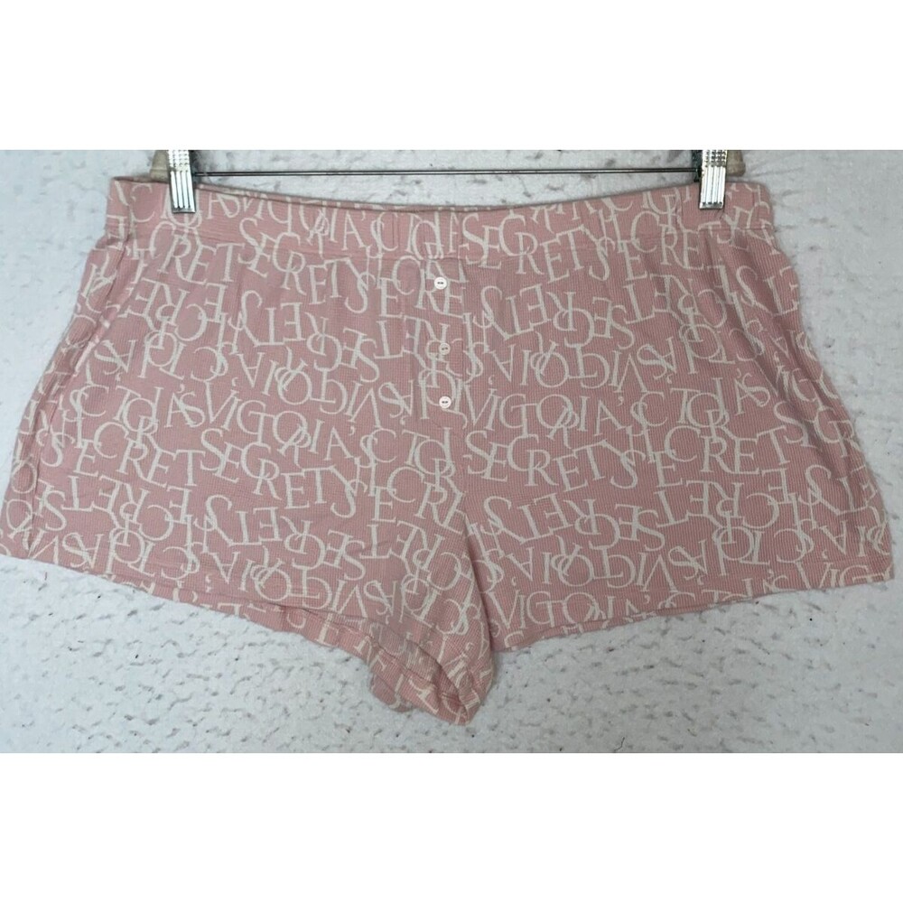 Victoria's Secret Womens sz XL Thermal Sleep Shorts Pink Logo waffle pajama